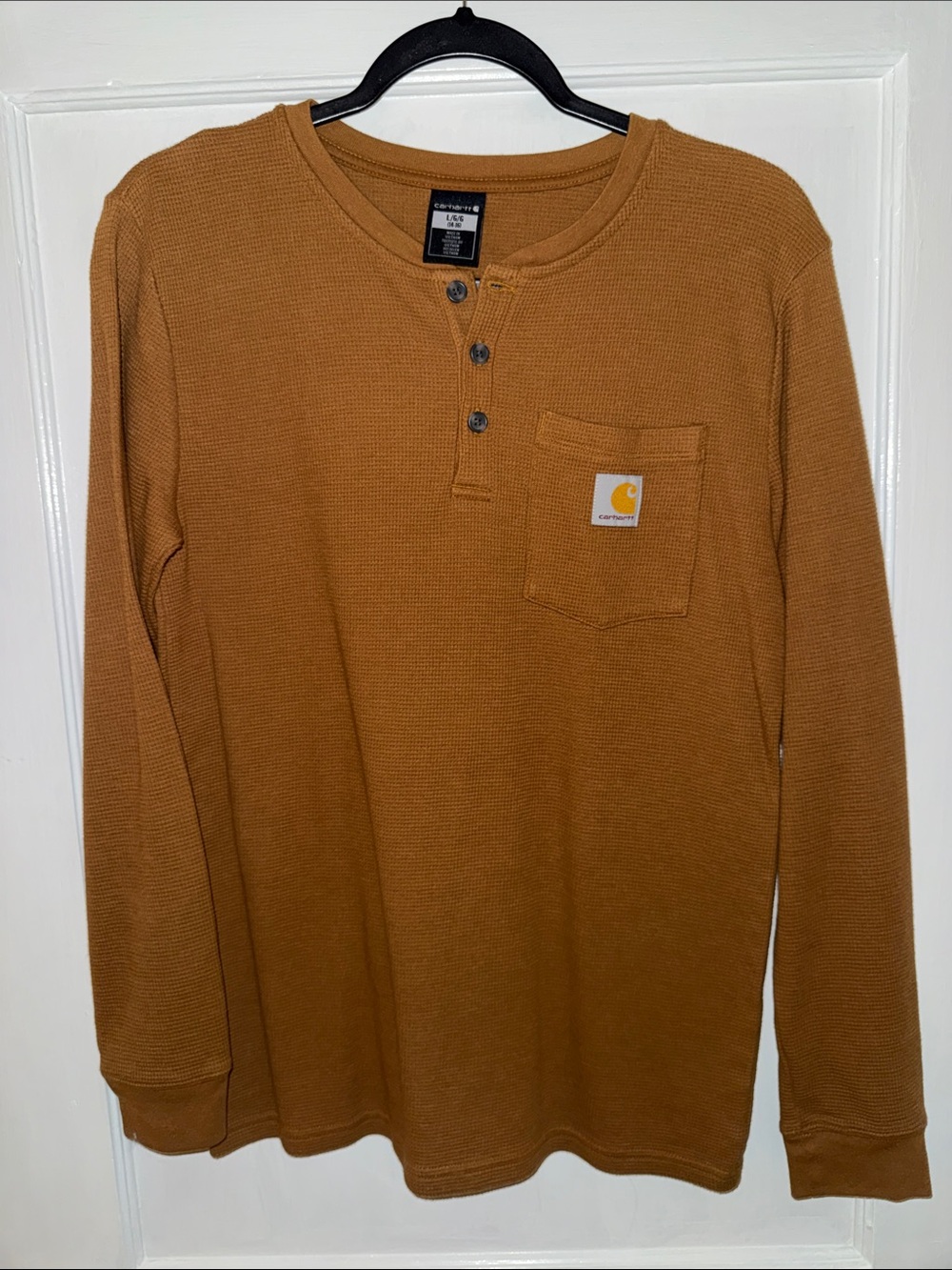Carhartt Kids Long-Sleeve Henley Thermal Shirt - Tan/Brown